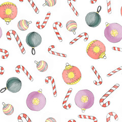Christmas toys seamless pattern on white background.