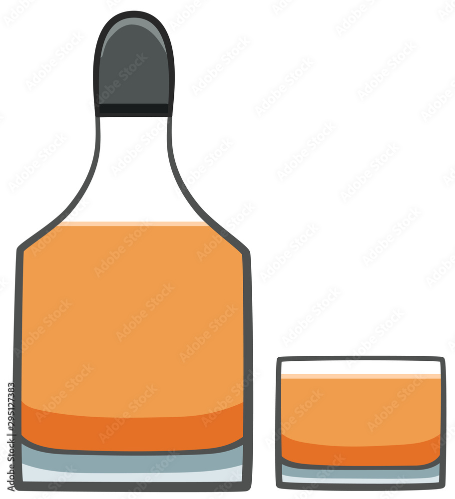 Wall mural Full bottle and glass with whiskey isolated - Wall murals