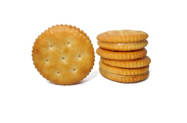 Round biscuits stuffed with peanut butter on a white background