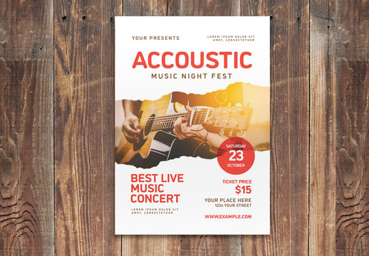 Music Event Flyer Layout with Red Accents