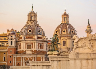 Fototapeta na wymiar Temples of Santa Maria in Montesanto, Santa Maria dei Miracoli in Rome