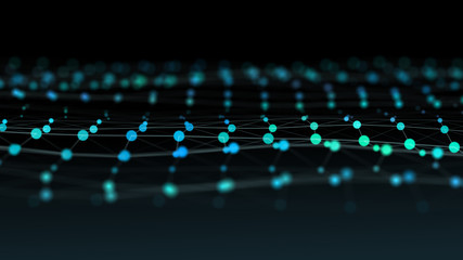 Close up of abstract bridge contraction structure out of shiny dpts and lines.