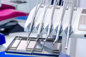 Dentist's office, dentist medical instruments. Dentist tools.