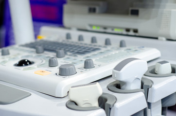 Close-up of ultrasound machine in clinic.