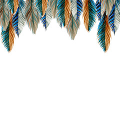 Fototapeta na wymiar Border with watercolor birds feathers.