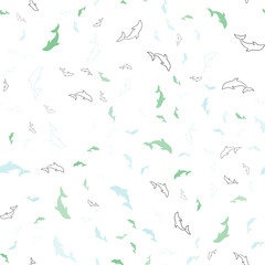 Light Blue, Green vector seamless template with dolphins. Shining illustration of colorful gradient sea dolphins. Pattern for websites of animals.