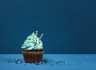 Blue Chocolate Birthday Cupcake