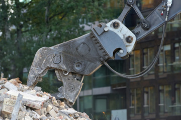 Crane with hydraulic scissors closeup