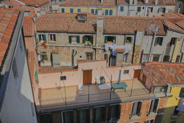 Interior courtyard with residential buildings in Venice, top view