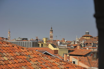 Roofs with bright red and orange tiles in Venice