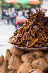 Closeup of the caramelized coconut