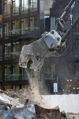 Crane with hydraulic scissors closeup