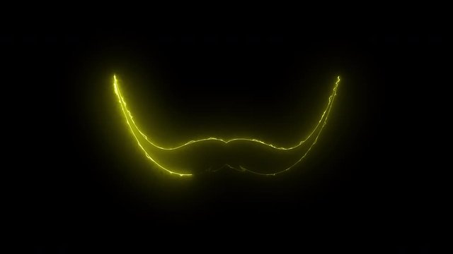 Computer generated abstract background with neon light draws a mustache shape. 3D rendering mustache icon of luminous shiny lines