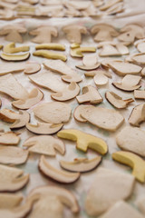 Sliced mushrooms on white background close-up. Food background