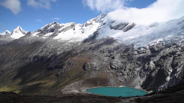 Pan from Punta Union on the Santa Cruz Trek in Huscaran National Park in Peru