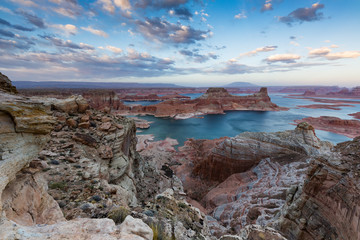 Alstrom Point, AZ, USA. View of Gunsight Bay from towering overlook at Alstrom Point.