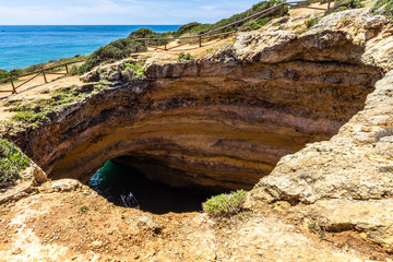 Fototapeta premium The big hole on the cliffs above the Benagil cave (Algar de Banagil), Lagoa, Algarve, Portugal