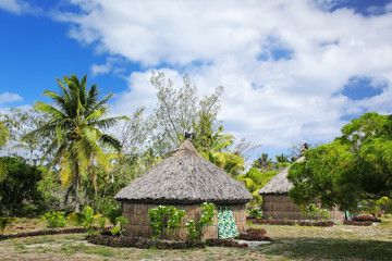 Fototapeta na wymiar Traditional Kanak houses on Ouvea Island, Loyalty Islands, New Caledonia