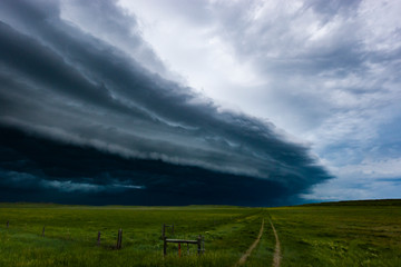 Huge supercell storm over rural track