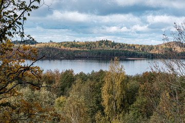 beautiful natural lake or river in autumn