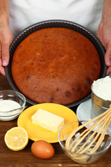 Baked Cake in Cake Pan. Series - Making Sour Cream Lemon Cake.
