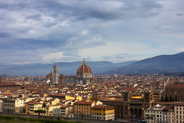 Panorama of historical center of Florence in Italy from Piazzale Michelangelo