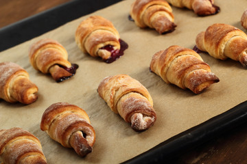 Making Croissant Cookies with Jam. Series. Ready to eat.