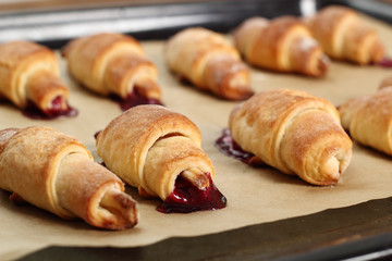Making Croissant Cookies with Jam. Series. Ready to eat.