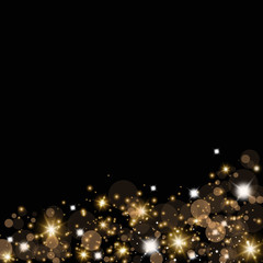 Confetti glittering wave. Vector golden sparkling comet tail on black background. - Vector