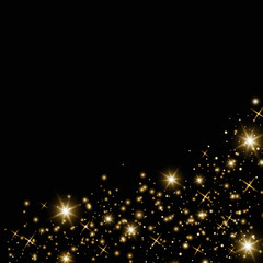 Confetti glittering wave. Vector golden sparkling comet tail on black background. - Vector
