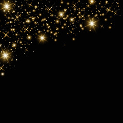 Confetti glittering wave. Vector golden sparkling comet tail on black background. - Vector