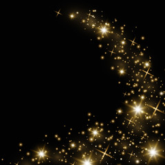 Confetti glittering wave. Vector golden sparkling comet tail on black background. - Vector