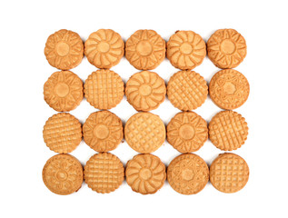 Biscuit Background. Directly Above. Isolated with shadow on whit