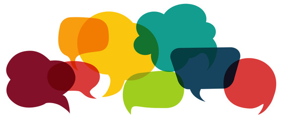 Communication concept. Colored speech bubble. Social network. Colored cloud. Speak - discussion - chat. Symbol talking and communicate. Friendship and dialogue diverse cultures