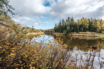 beautiful natural lake or river in autumn