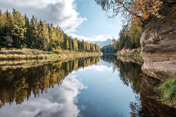 beautiful natural lake or river in autumn
