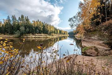 beautiful natural lake or river in autumn