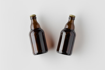Top view of two beer bottles mockup.