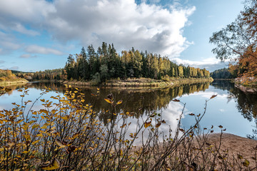 beautiful natural lake or river in autumn