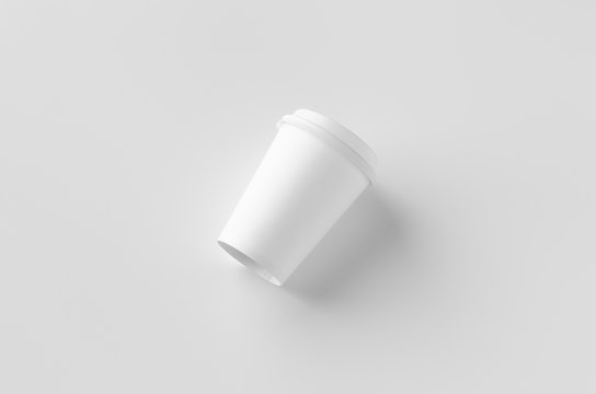 12 Oz. White Coffee Paper Cup Mockup With Lid.