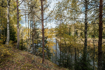 beautiful natural lake or river in autumn