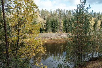 beautiful natural lake or river in autumn
