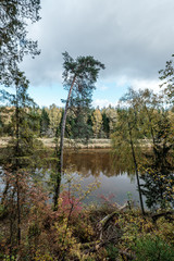 beautiful natural lake or river in autumn