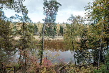 beautiful natural lake or river in autumn