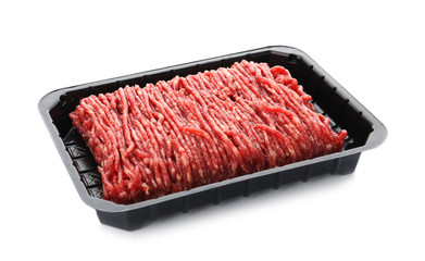 Fresh raw minced meat on white background