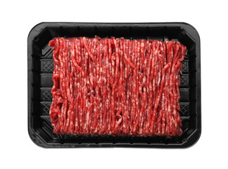 Fresh raw minced meat on white background, top view