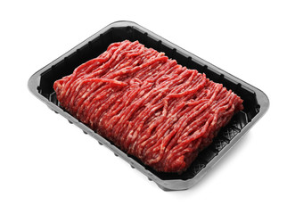 Fresh raw minced meat on white background