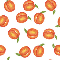 set of watercolor peach  isolated on white background, peach fruit seamless pattern