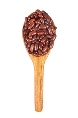 red beans with wooden ladle isolated on white