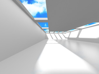 Futuristic White Architecture Design on Cloudy Sky Background